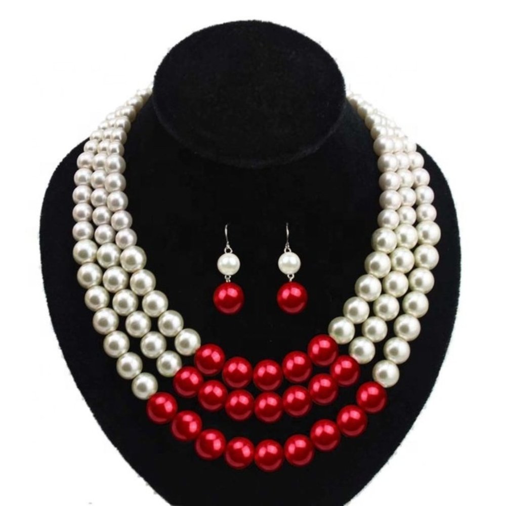 Delta Sigma Theta Pearl Necklace & Earring Set